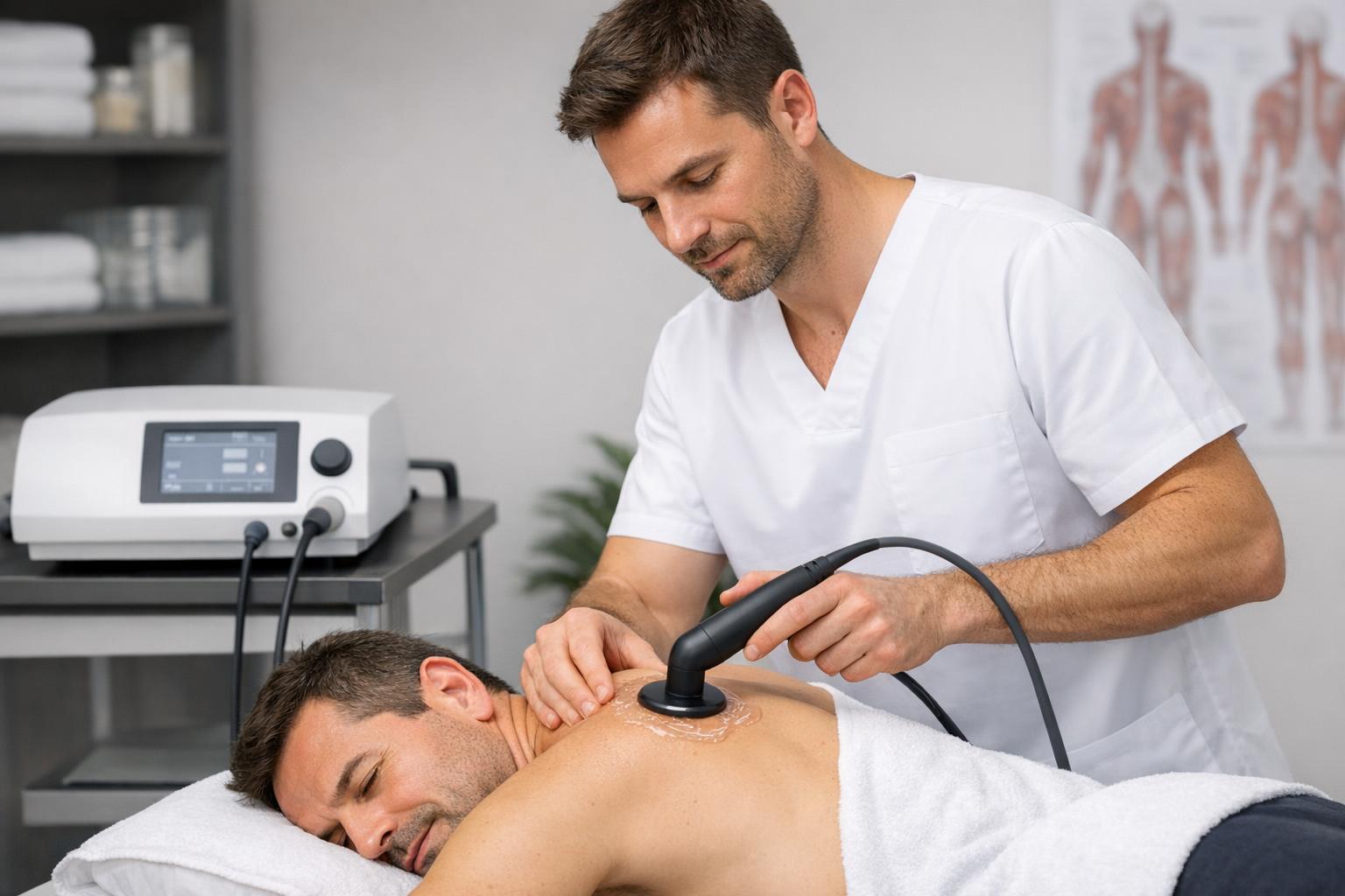 Terapeuta prowadzący zabieg Indiba na ramieniu pacjenta